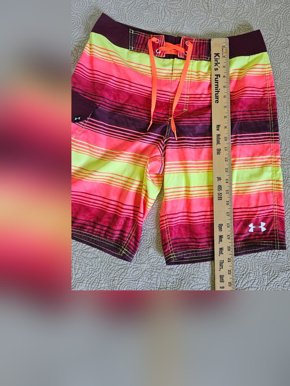 Under Armour Men's Board Shorts, Size 32, Loose Fit, Neon Multicolor - Picture 2 of 7